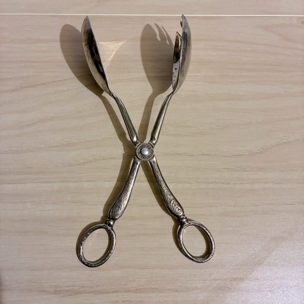 Vintage Leonard Silverplate Salad Serving Tongs Mid Century Modern Made in Italy
